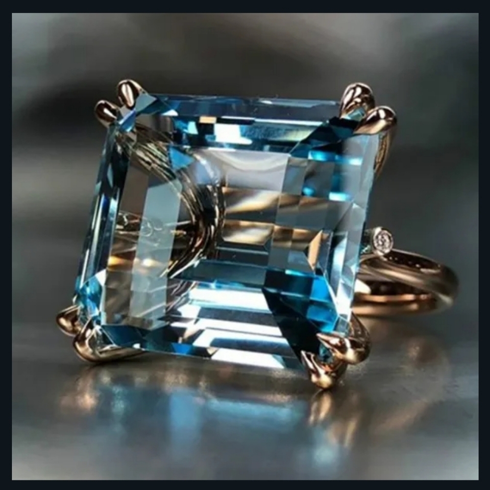 New Light Blue Topaz Rose Gold Ring